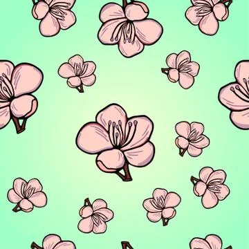 Cute pattern in a small flower. Pink sakura flowers, blooming Japanese cherry Stock Illustration