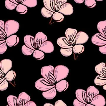 Cute pattern in a small flower. Pink sakura flowers, blooming Japanese cherry Stock Illustration