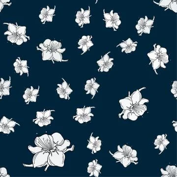 Cute pattern in a small flower. Sakura flowers, blooming Japanese cherry. Stock Illustration