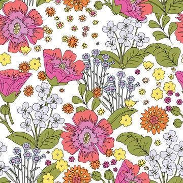 Cute pattern in small flower. Small colorful flowers. White background. Dit.. Stock Illustration