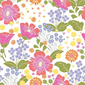Cute pattern in small flower. Small colorful flowers. White background. Dit.. Stock Illustration