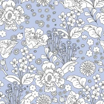 Cute pattern in a small flower. Small white flowers. Light lilac background.. Stock Illustration