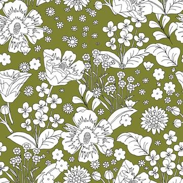 Cute pattern in a small flower. Small white flowers. Light green background.. Stock Illustration