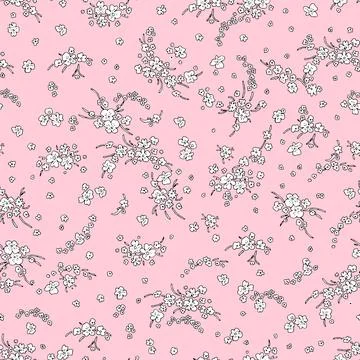 Cute pattern in small flower. Small white flowers. Pastel pink background. Di Stock Illustration
