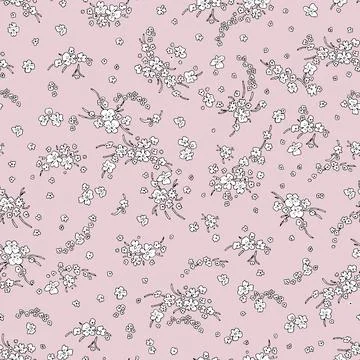 Cute pattern in a small flower. Small white flowers. Pale pink background. Fa Stock Illustration