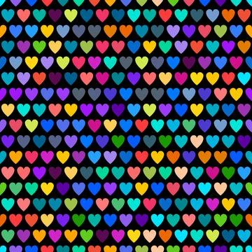 Cute pattern in small hearts. Small colored heart shapes on dark background Stockillustratie