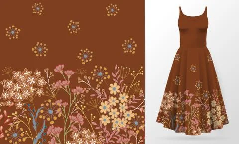 Cute pattern in small simple flowers. Seamless background and seamless border Stock Illustration