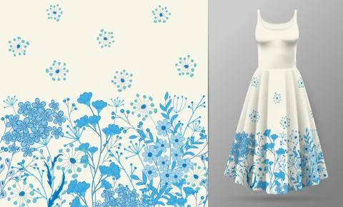 Cute pattern in small simple flowers. Seamless background and seamless border Stock Illustration