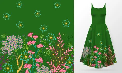 Cute pattern in small simple flowers. Seamless background and seamless border Stock Illustration