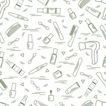 Cute pattern of various accessories of decorative cosmetics, hair  and face c Stock Illustration