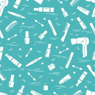 Cute pattern of various accessories of decorative cosmetics, hair  and face c Stock Illustration