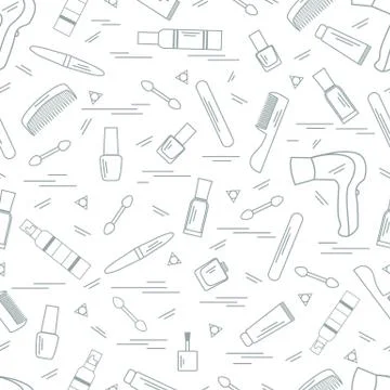 Cute pattern of various accessories of decorative cosmetics, hair  and face c Stock Illustration