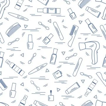Cute pattern of various accessories of decorative cosmetics, hair  and face c Illustrazione stock