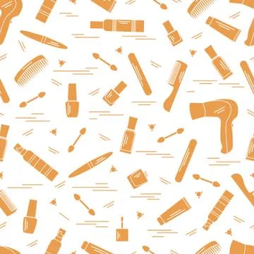 Cute pattern of various accessories of decorative cosmetics, hair  and face c Stock Illustration