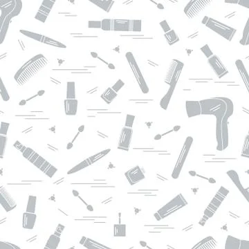 Cute pattern of various accessories of decorative cosmetics, hair  and face c Stock Illustration