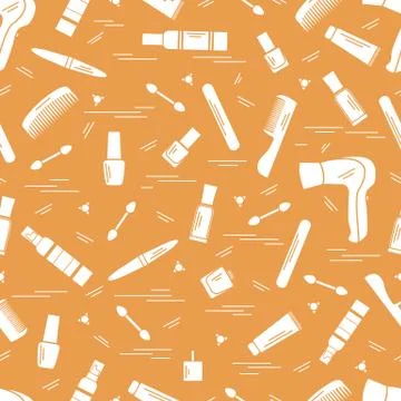 Cute pattern of various accessories of decorative cosmetics, hair  and face c Stock Illustration