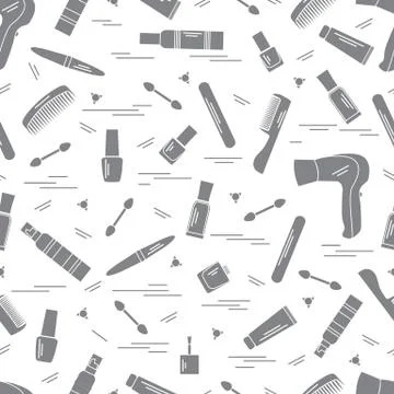Cute pattern of various accessories of decorative cosmetics, hair  and face c Stock Illustration