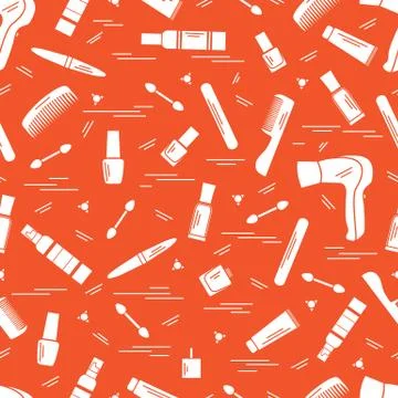 Cute pattern of various accessories of decorative cosmetics, hair  and face c Stock Illustration