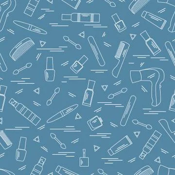 Cute pattern of various accessories of decorative cosmetics, hair  and face c Stock Illustration