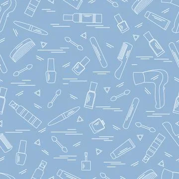 Cute pattern of various accessories of decorative cosmetics, hair  and face c Stock Illustration