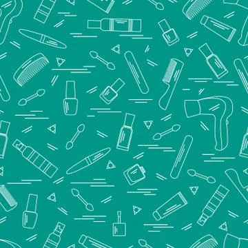 Cute pattern of various accessories of decorative cosmetics, hair  and face c Stock Illustration