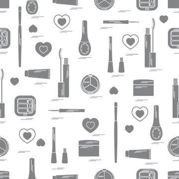 Cute pattern of  various elements of decorative cosmetics and care products f Illustrazione stock