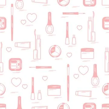 Cute pattern of  various elements of decorative cosmetics and care products f 스톡 일러스트