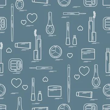 Cute pattern of  various elements of decorative cosmetics and care products f 스톡 일러스트