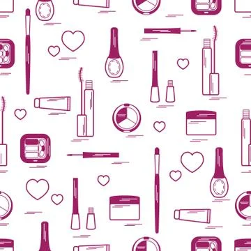 Cute pattern of  various elements of decorative cosmetics and care products f Illustrazione stock