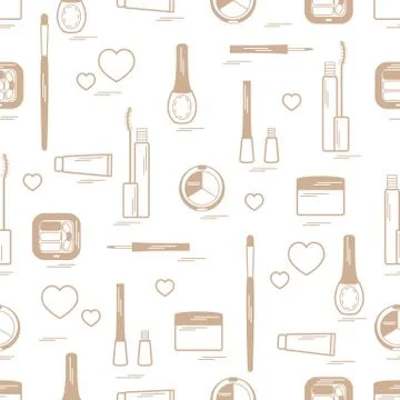 Cute pattern of  various elements of decorative cosmetics and care products f Stock Illustration