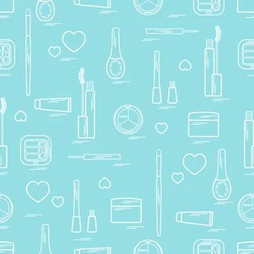 Cute pattern of  various elements of decorative cosmetics and care products f 스톡 일러스트