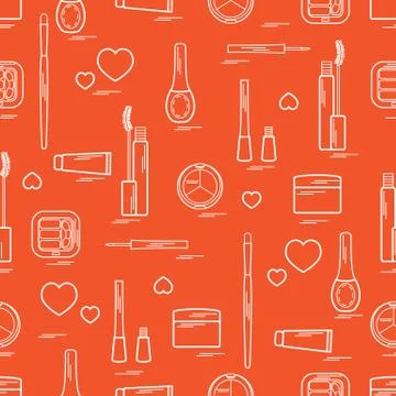 Cute pattern of  various elements of decorative cosmetics and care products f 스톡 일러스트