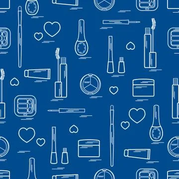 Cute pattern of  various elements of decorative cosmetics and care products f Stock Illustration