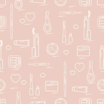 Cute pattern of  various elements of decorative cosmetics and care products f Illustrazione stock