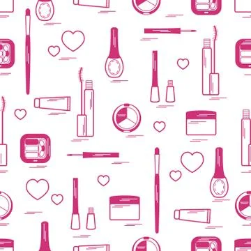 Cute pattern of  various elements of decorative cosmetics and care products f Stock Illustration