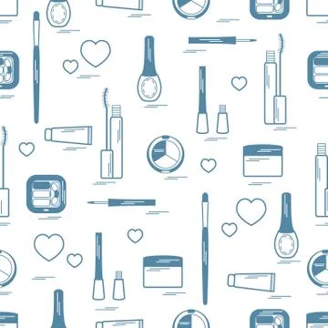 Cute pattern of  various elements of decorative cosmetics and care products f Stock Illustration