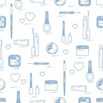 Cute pattern of  various elements of decorative cosmetics and care products f 스톡 일러스트