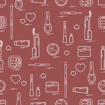 Cute pattern of  various elements of decorative cosmetics and care products f Stock Illustration