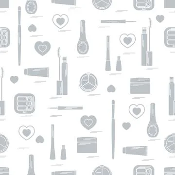 Cute pattern of  various elements of decorative cosmetics and care products f Stock Illustration