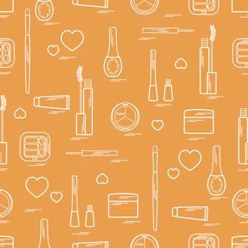 Cute pattern of  various elements of decorative cosmetics and care products f Stock Illustration