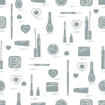 Cute pattern of  various elements of decorative cosmetics and care products f Stock Illustration