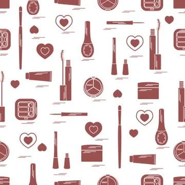 Cute pattern of  various elements of decorative cosmetics and care products f Illustrazione stock