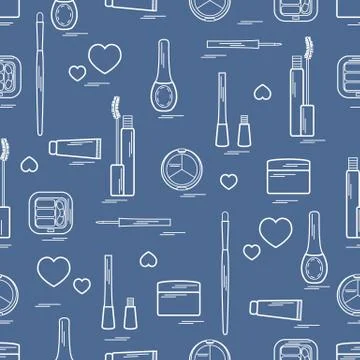 Cute pattern of  various elements of decorative cosmetics and care products f Illustrazione stock