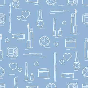 Cute pattern of  various elements of decorative cosmetics and care products f Illustrazione stock