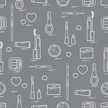 Cute pattern of  various elements of decorative cosmetics and care products f Stock Illustration