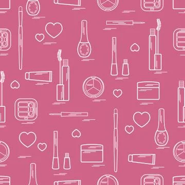 Cute pattern of  various elements of decorative cosmetics and care products f 스톡 일러스트