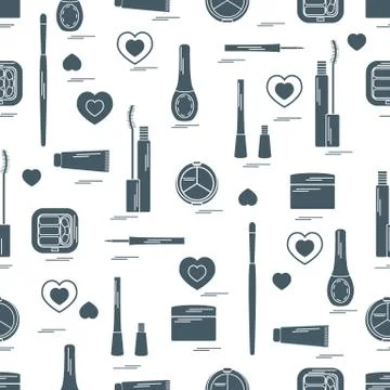Cute pattern of  various elements of decorative cosmetics and care products f Illustrazione stock