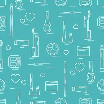 Cute pattern of  various elements of decorative cosmetics and care products f Illustrazione stock