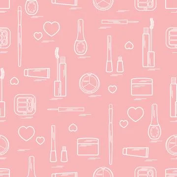 Cute pattern of  various elements of decorative cosmetics and care products f Stock Illustration