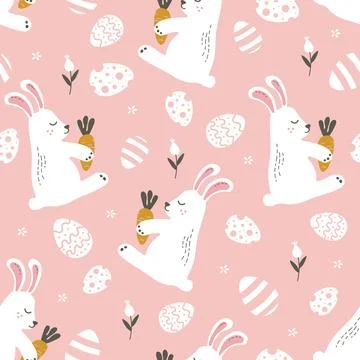 Cute patterns with hares with carrots and easter eggs pattern vector Illustrazione stock